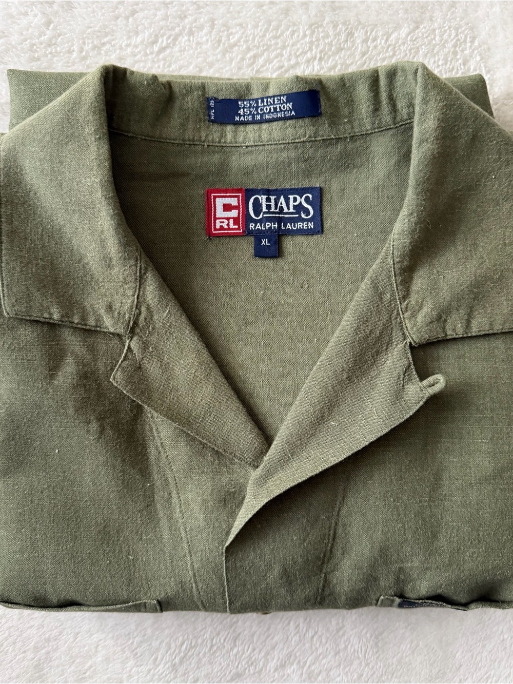 Ralph Lauren Chaps Green Linen-Cotton Shirt Short Sleeve Button Down-XL- EUC - Picture 10 of 11